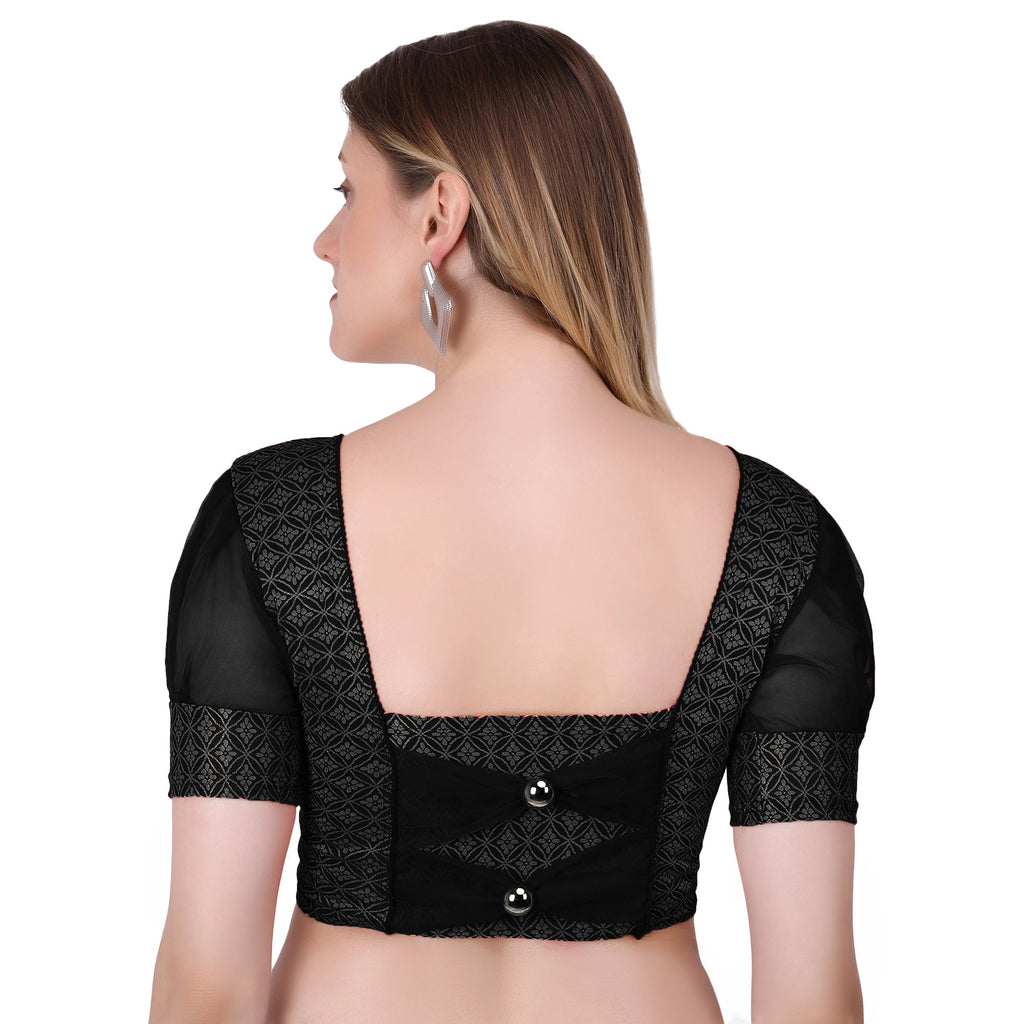 Vamika Heavy Double Phase Fabric Black Balloon Sleeves Blouse