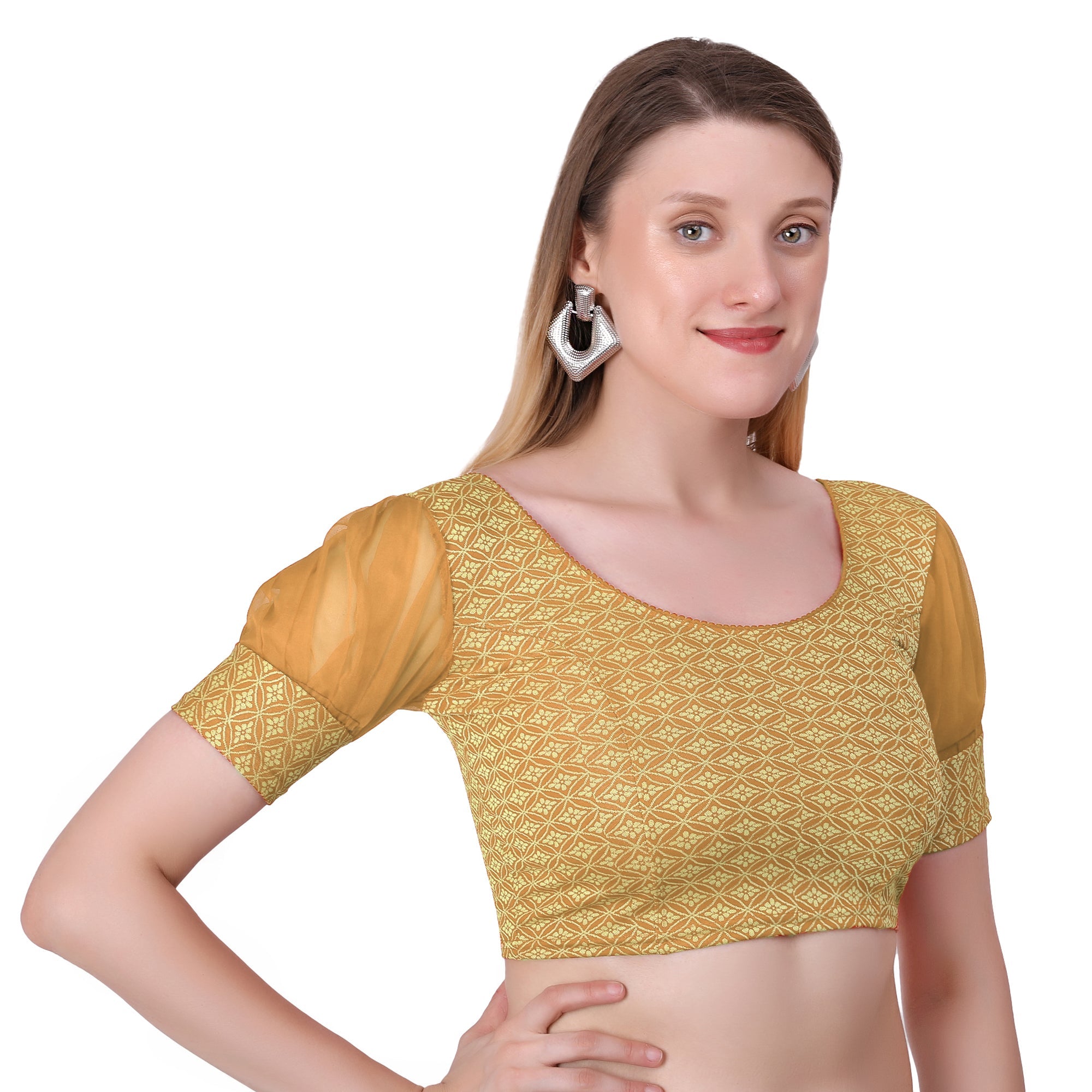 Vamika Heavy Double Phase Fabric Gold Balloon Sleeves Blouse