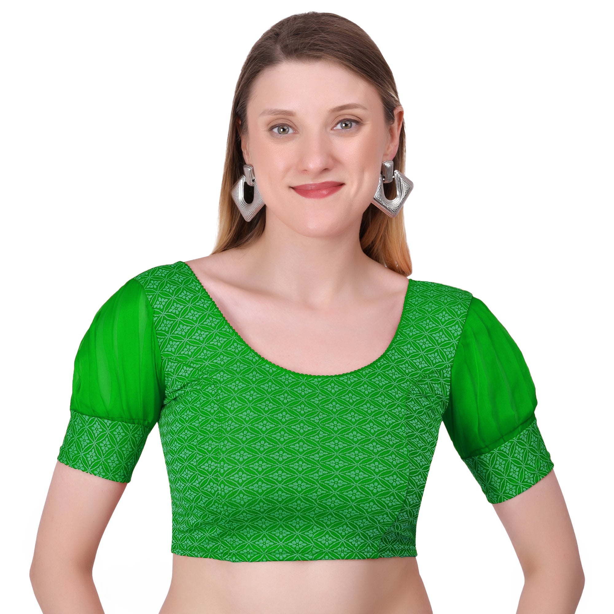 Vamika Heavy Double Phase Fabric Green Balloon Sleeves Blouse