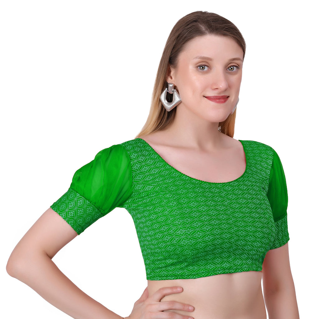 Vamika Heavy Double Phase Fabric Green Balloon Sleeves Blouse