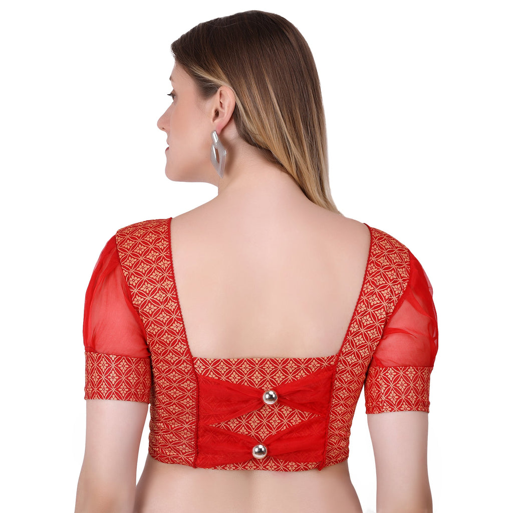 Vamika Heavy Double Phase Fabric Red Balloon Sleeves Blouse