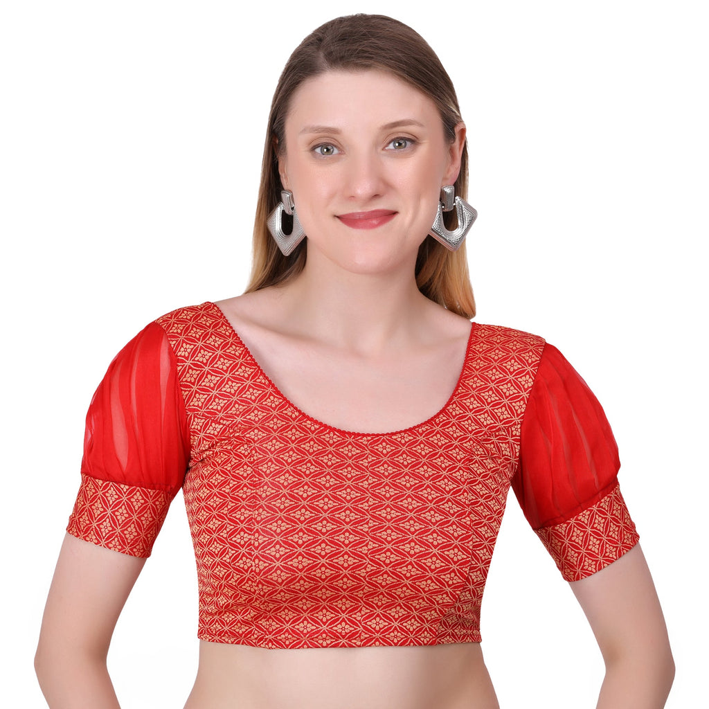 Vamika Heavy Double Phase Fabric Red Balloon Sleeves Blouse