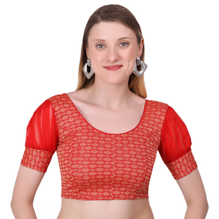 Vamika Heavy Double Phase Fabric Red Balloon Sleeves Blouse