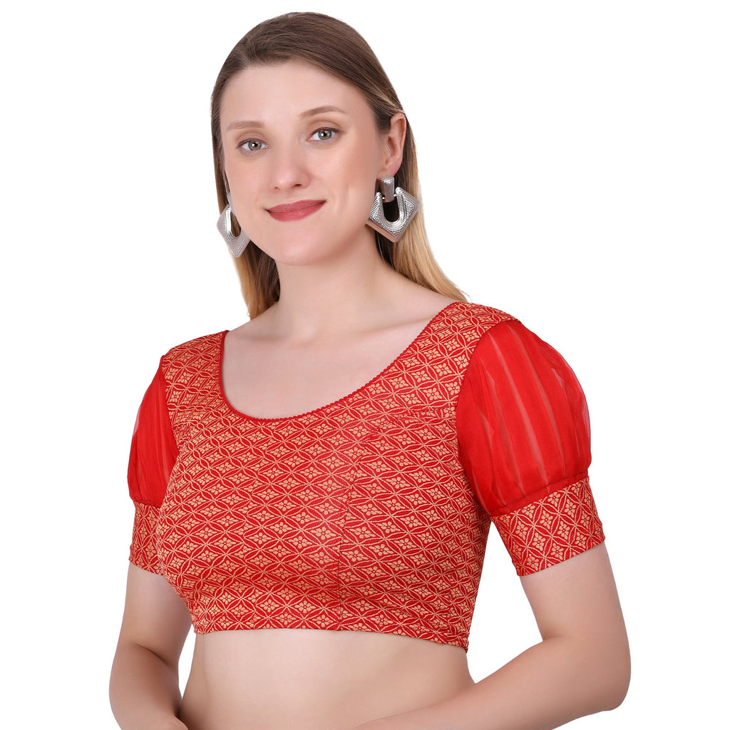 Vamika Heavy Double Phase Fabric Red Balloon Sleeves Blouse