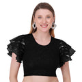 Vamika Crush Lycra Black Frill Sleeves Blouse