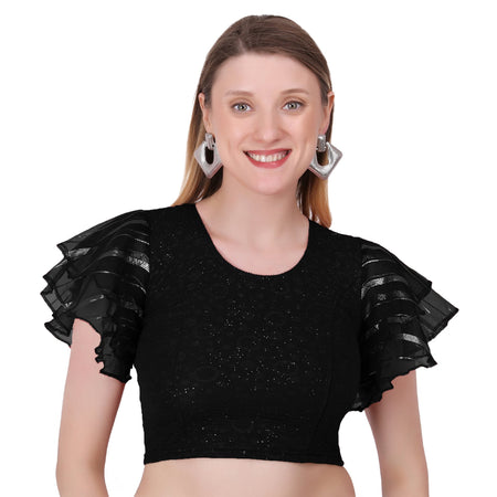 Vamika Crush Lycra Black Frill Sleeves Blouse