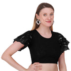Vamika Crush Lycra Black Frill Sleeves Blouse