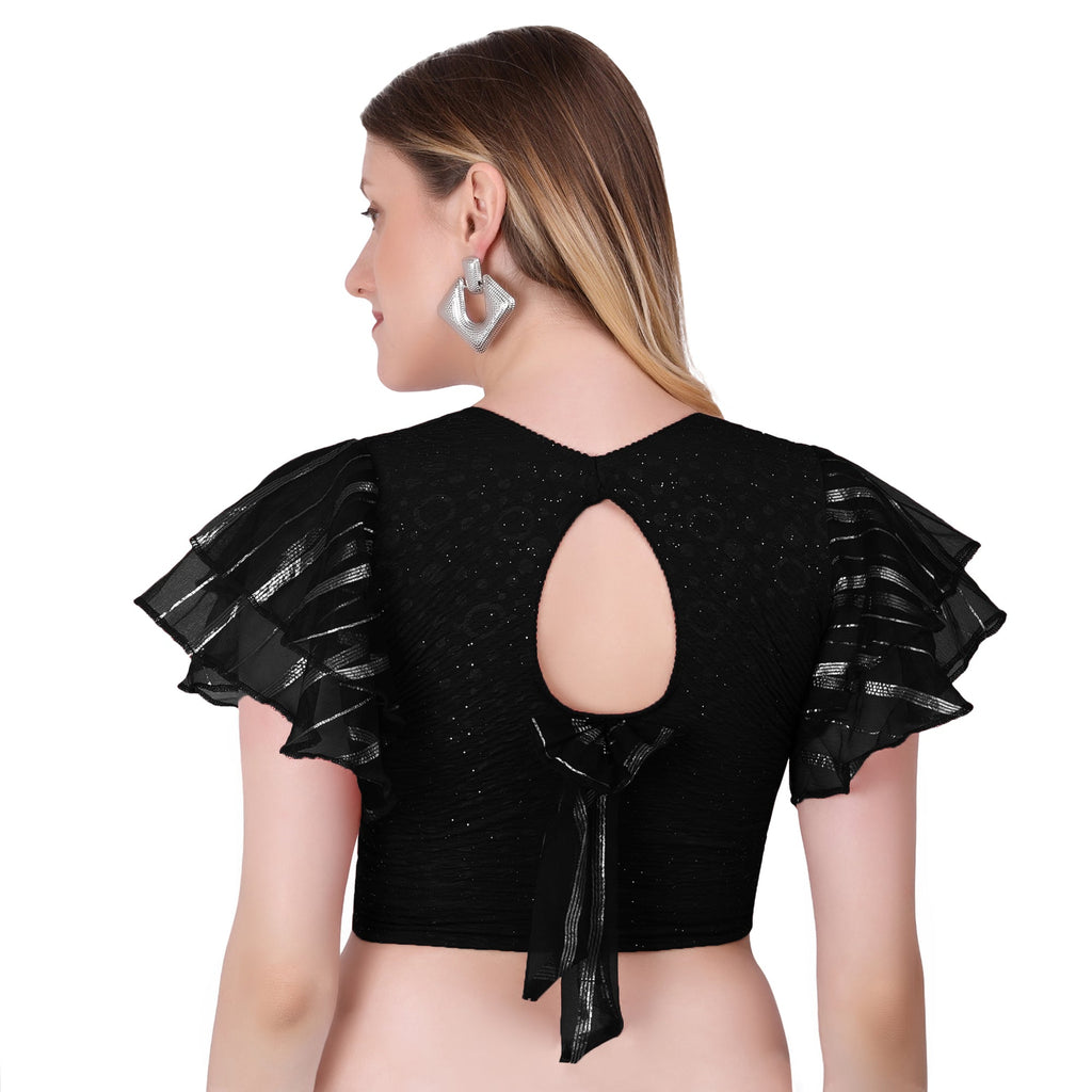 Vamika Crush Lycra Black Frill Sleeves Blouse