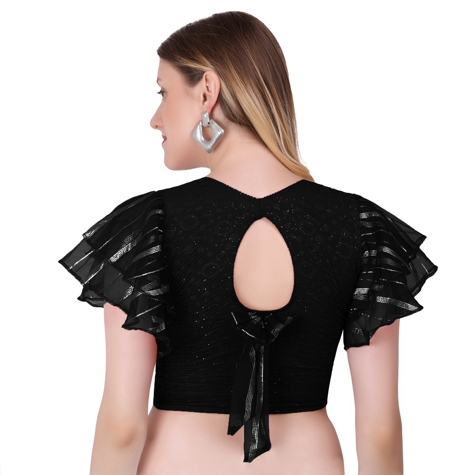 Vamika Crush Lycra Black Frill Sleeves Blouse