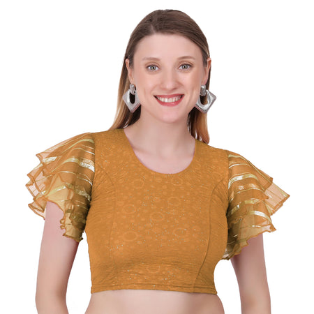 Vamika Crush Lycra Gold Frill Sleeves Blouse