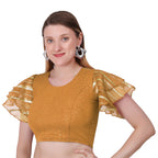 Vamika Crush Lycra Gold Frill Sleeves Blouse