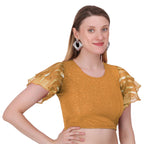 Vamika Crush Lycra Gold Frill Sleeves Blouse