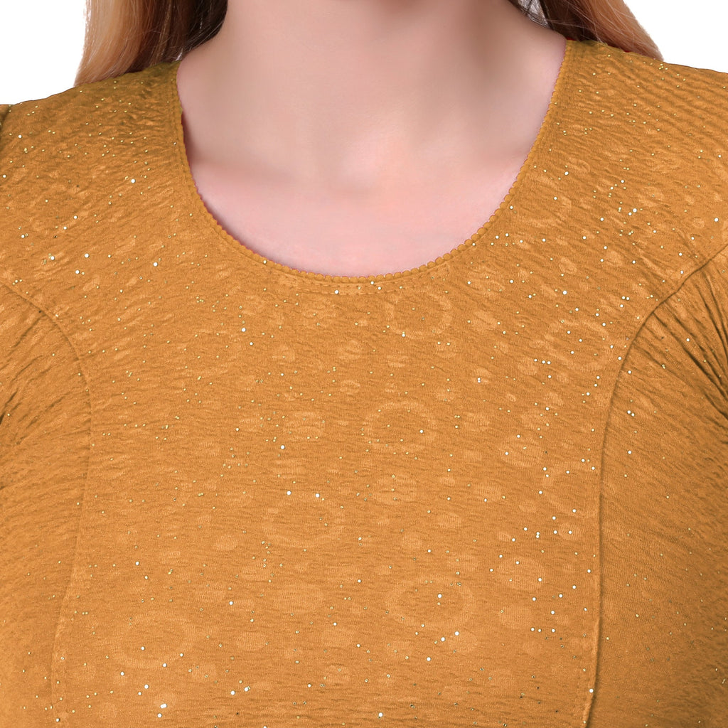 Vamika Crush Lycra Gold Frill Sleeves Blouse