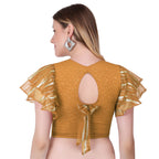 Vamika Crush Lycra Gold Frill Sleeves Blouse