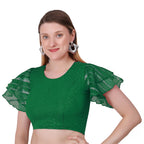 Vamika Crush Lycra Green Frill Sleeves Blouse