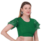 Vamika Crush Lycra Green Frill Sleeves Blouse