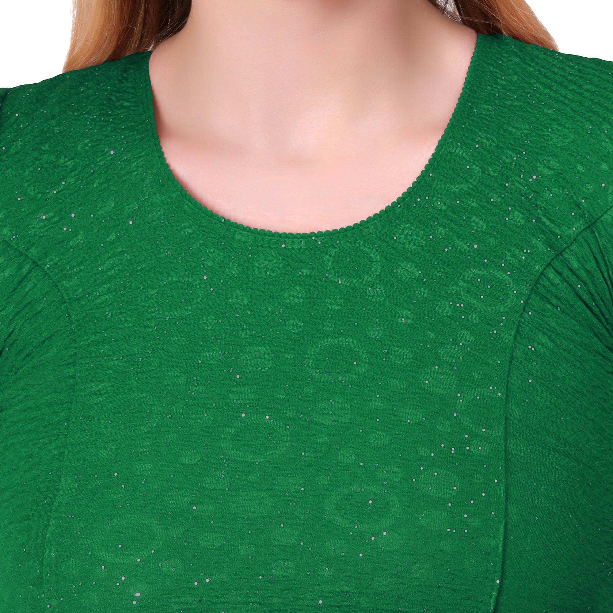 Vamika Crush Lycra Green Frill Sleeves Blouse
