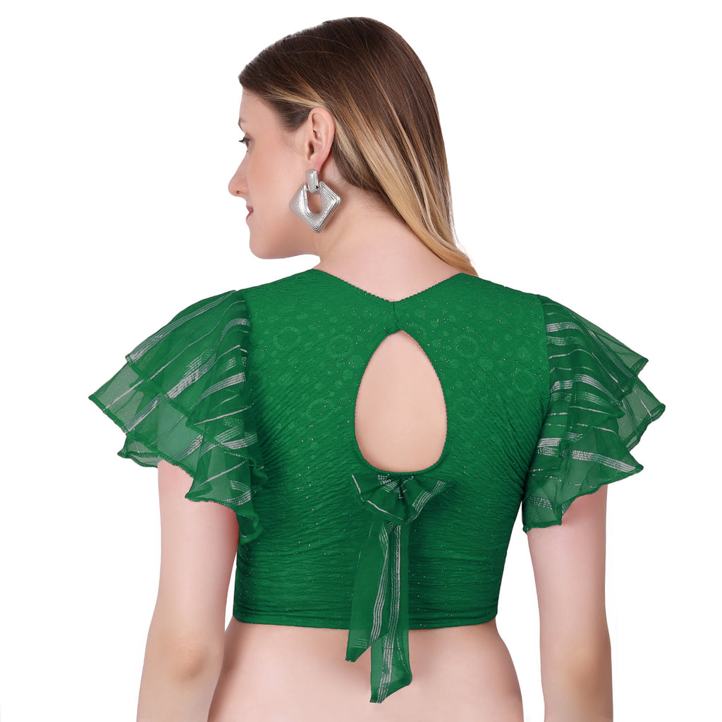 Vamika Crush Lycra Green Frill Sleeves Blouse
