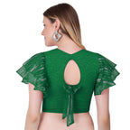 Vamika Crush Lycra Green Frill Sleeves Blouse