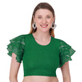 Vamika Crush Lycra Green Frill Sleeves Blouse