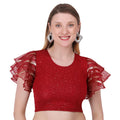Vamika Crush Lycra Maroon Frill Sleeves Blouse