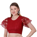 Vamika Crush Lycra Maroon Frill Sleeves Blouse