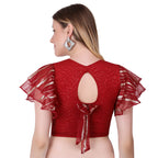 Vamika Crush Lycra Maroon Frill Sleeves Blouse