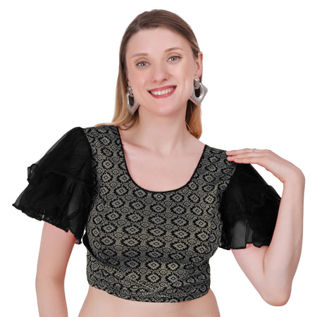 Vamika Hosiery Black Butterfly Frill Sleeves Blouse