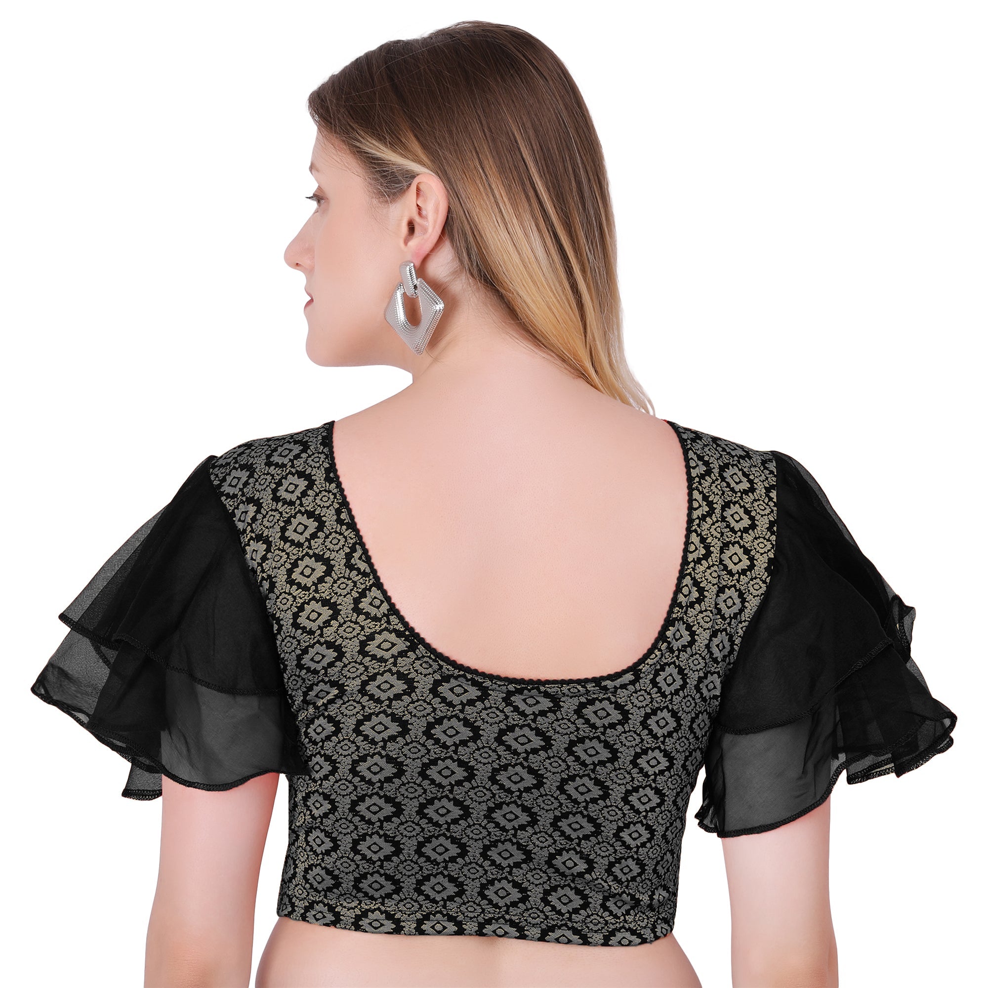 Vamika Hosiery Black Butterfly Frill Sleeves Blouse