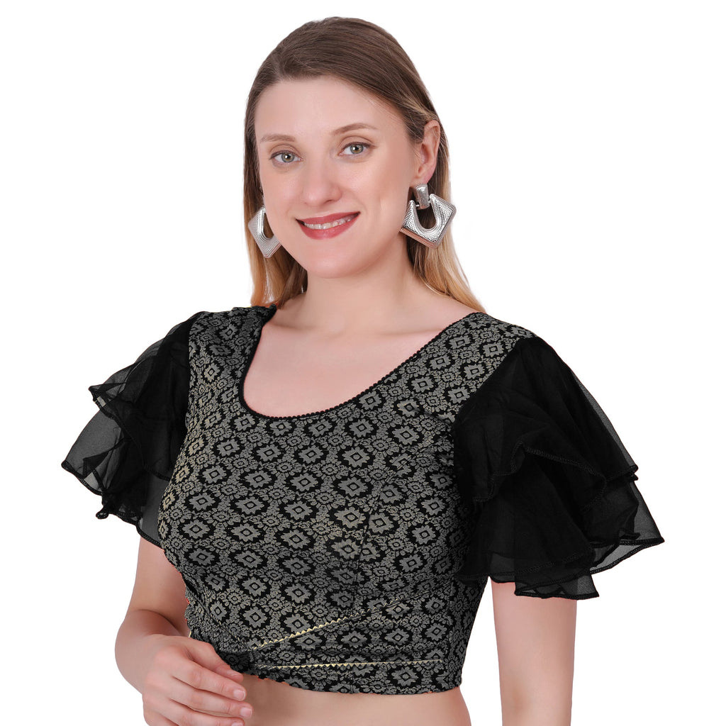 Vamika Hosiery Black Butterfly Frill Sleeves Blouse