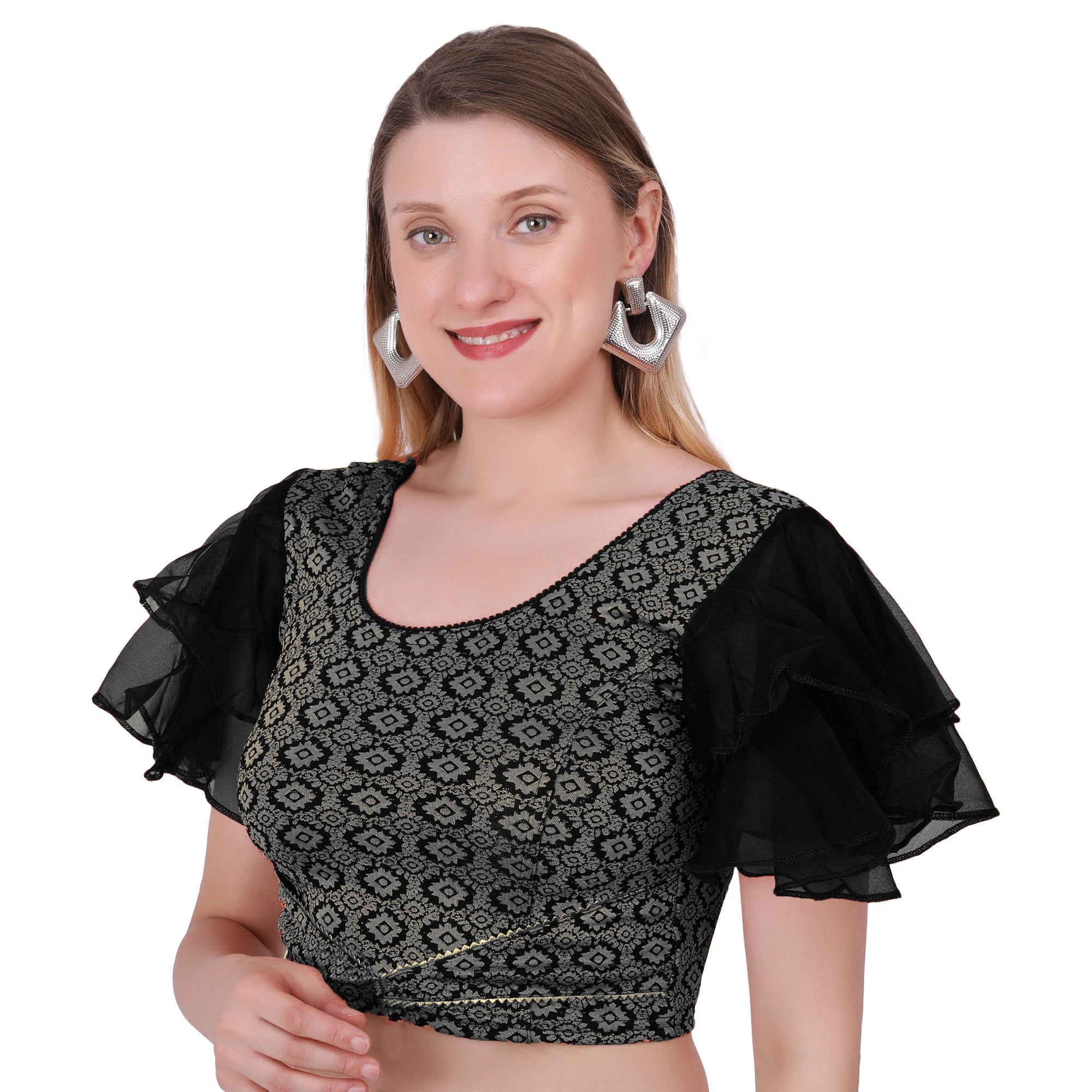 Vamika Hosiery Black Butterfly Frill Sleeves Blouse