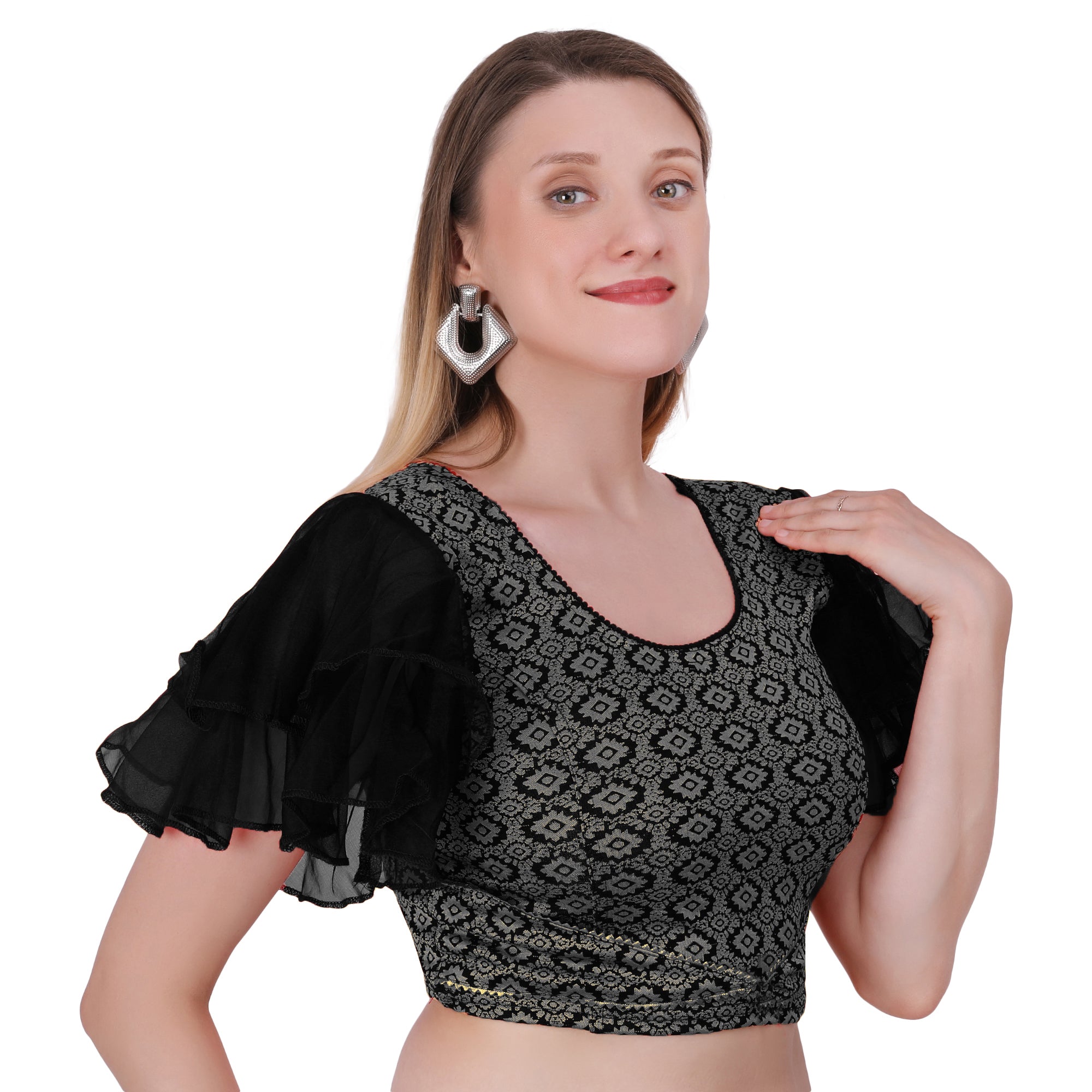 Vamika Hosiery Black Butterfly Frill Sleeves Blouse
