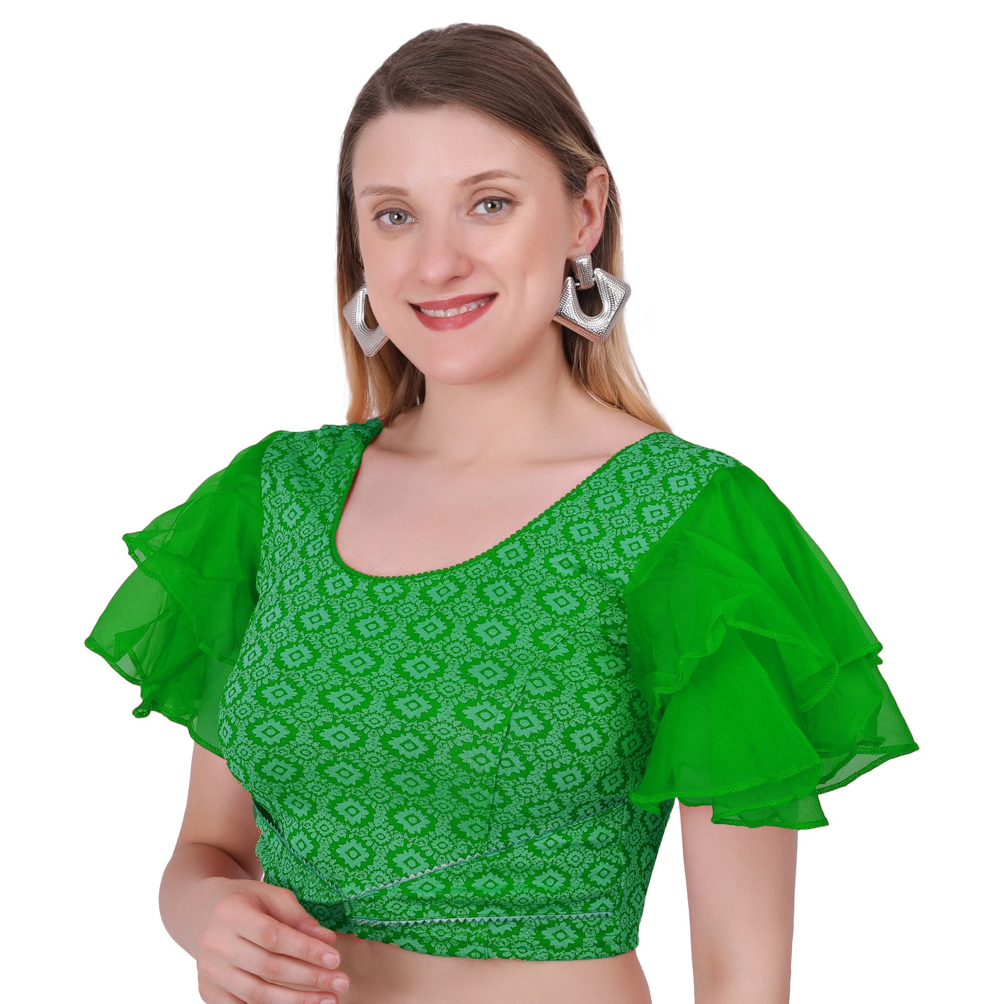 Vamika Hosiery Green Butterfly Frill Sleeves Blouse