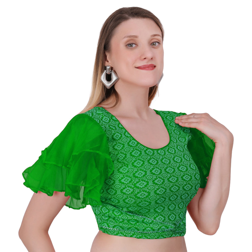 Vamika Hosiery Green Butterfly Frill Sleeves Blouse