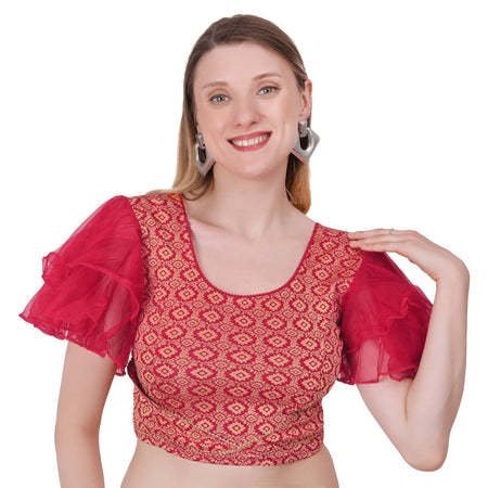 Vamika Hosiery Maroon Butterfly Frill Sleeves Blouse