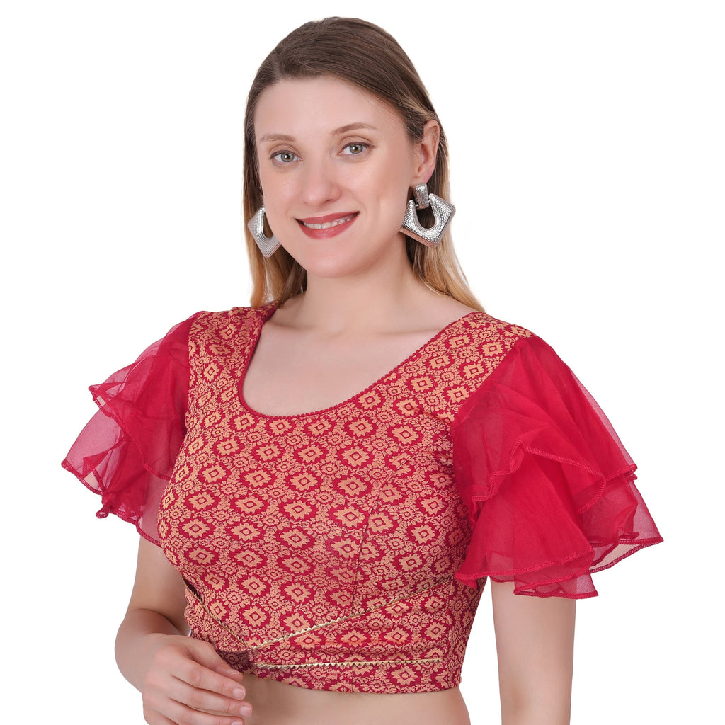 Vamika Hosiery Maroon Butterfly Frill Sleeves Blouse