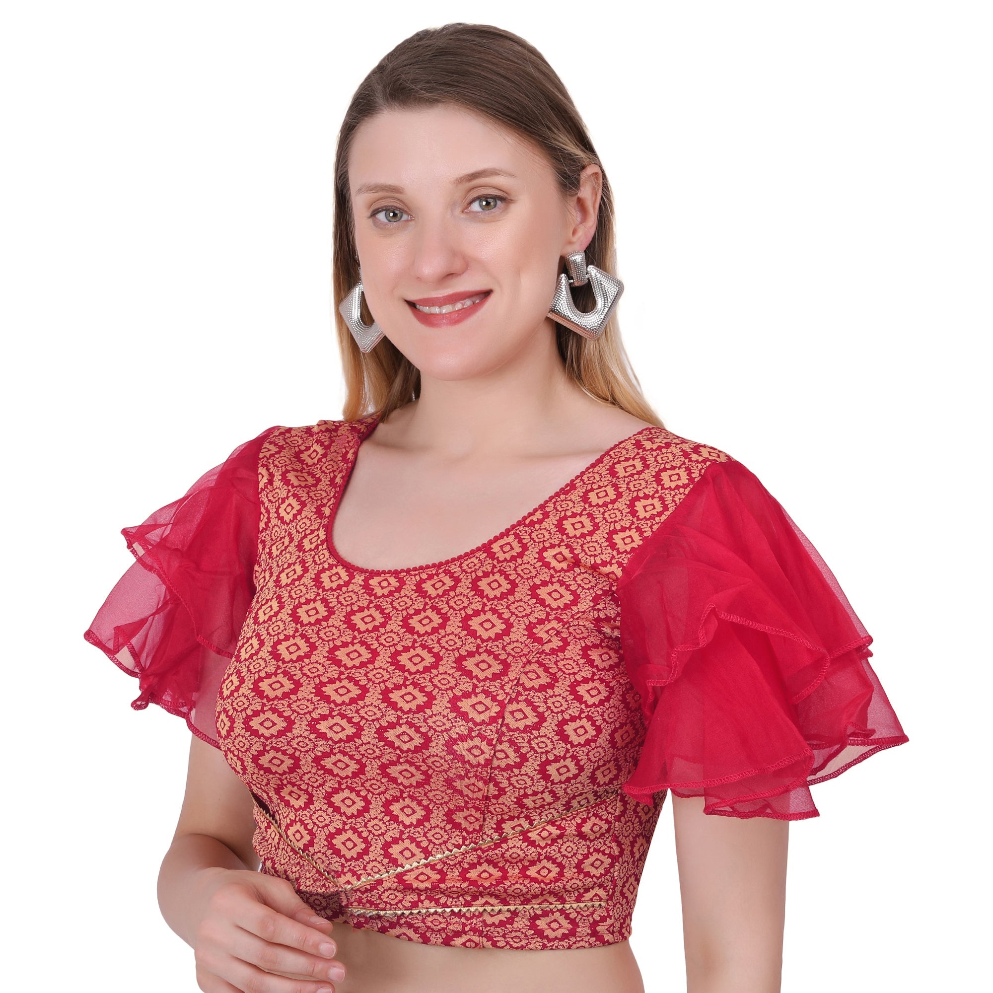Vamika Hosiery Maroon Butterfly Frill Sleeves Blouse