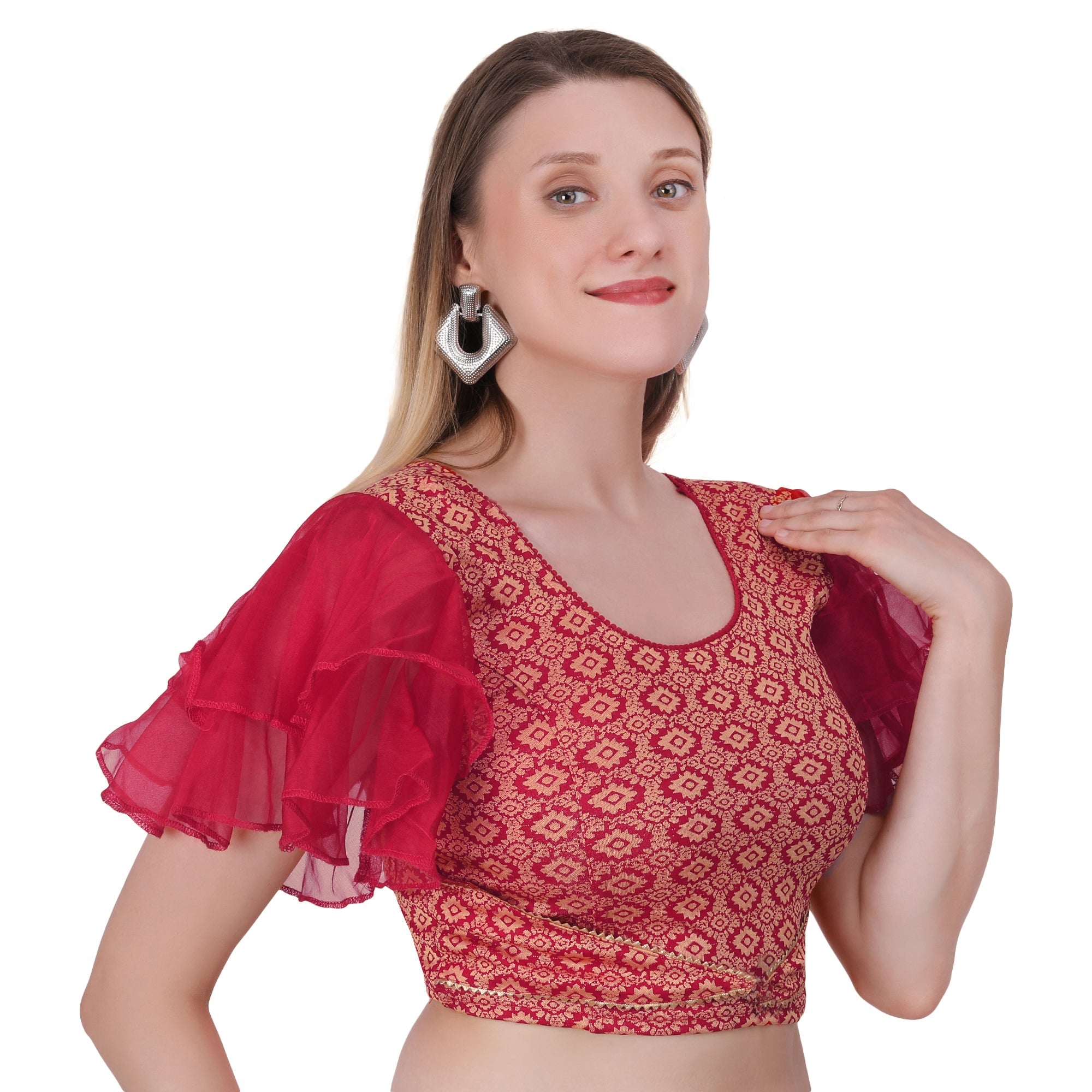 Vamika Hosiery Maroon Butterfly Frill Sleeves Blouse