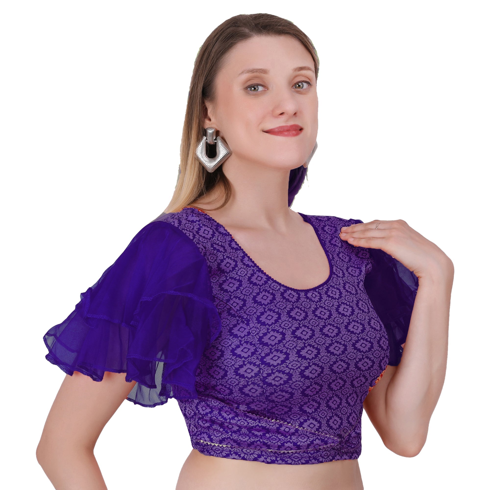Vamika Hosiery Navy Blue Butterfly Frill Sleeves Blouse