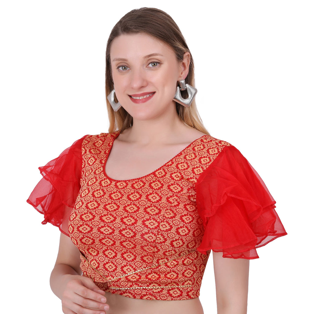 Vamika Hosiery Red Butterfly Frill Sleeves Blouse