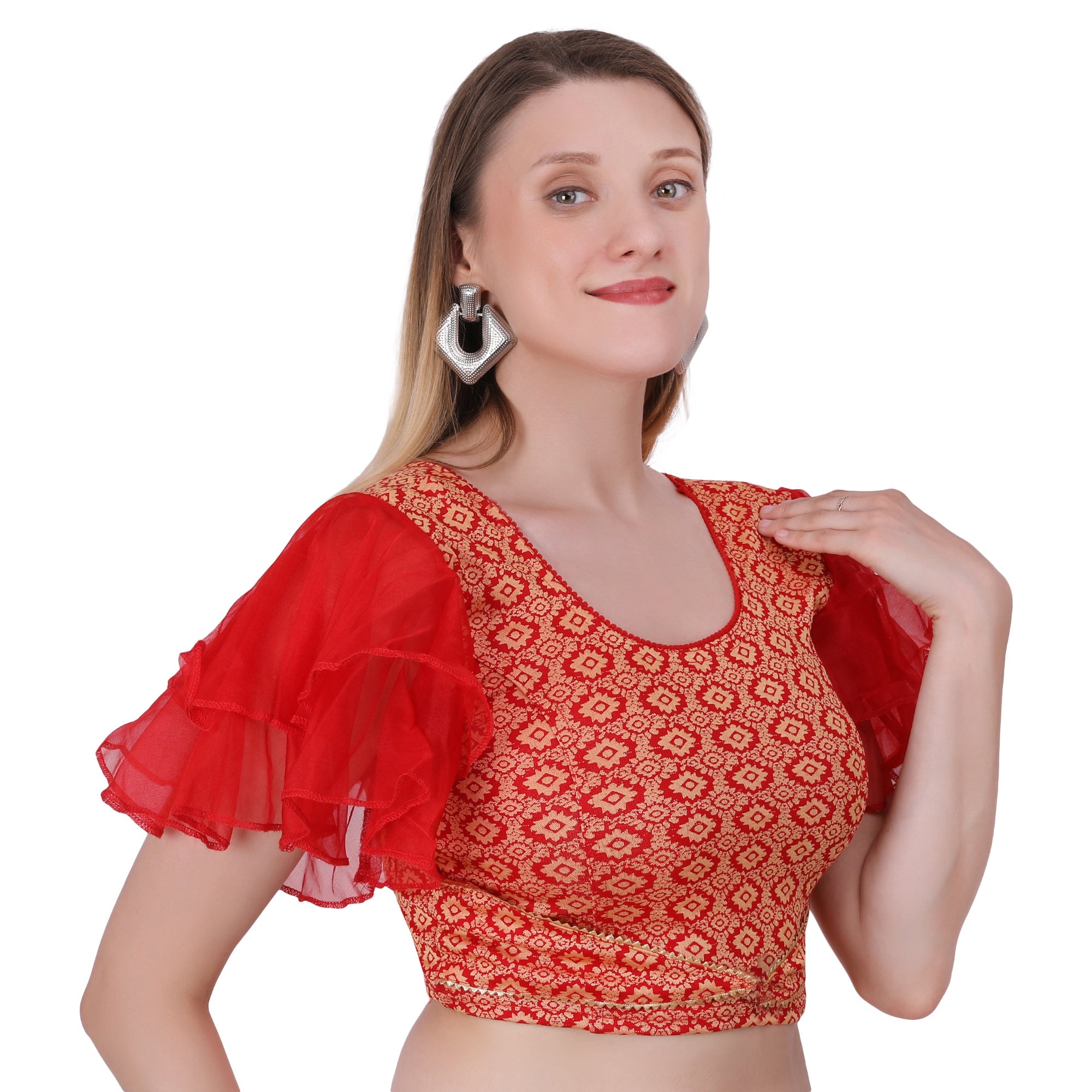 Vamika Hosiery Red Butterfly Frill Sleeves Blouse