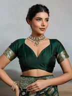 Shree Shyam Fashion Bottle Green Silk Blend Saree - Distacart