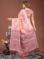 Shree Shyam Fashion Anaya Peach Linen Cotton Saree