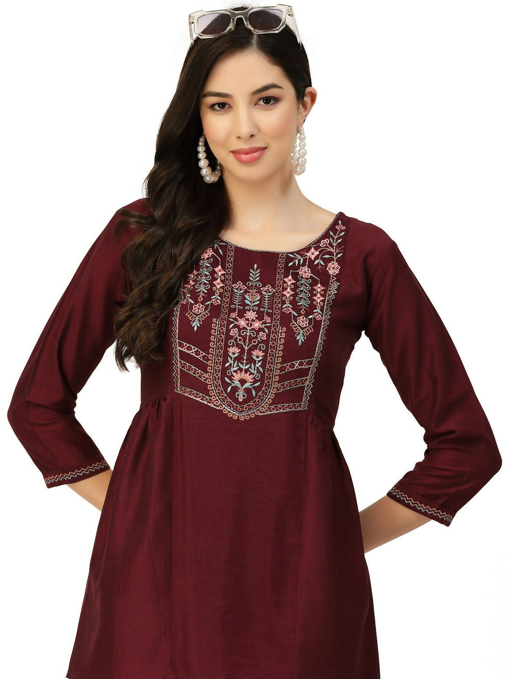 Wine Chinon Floral Embroidered Top - Zeny