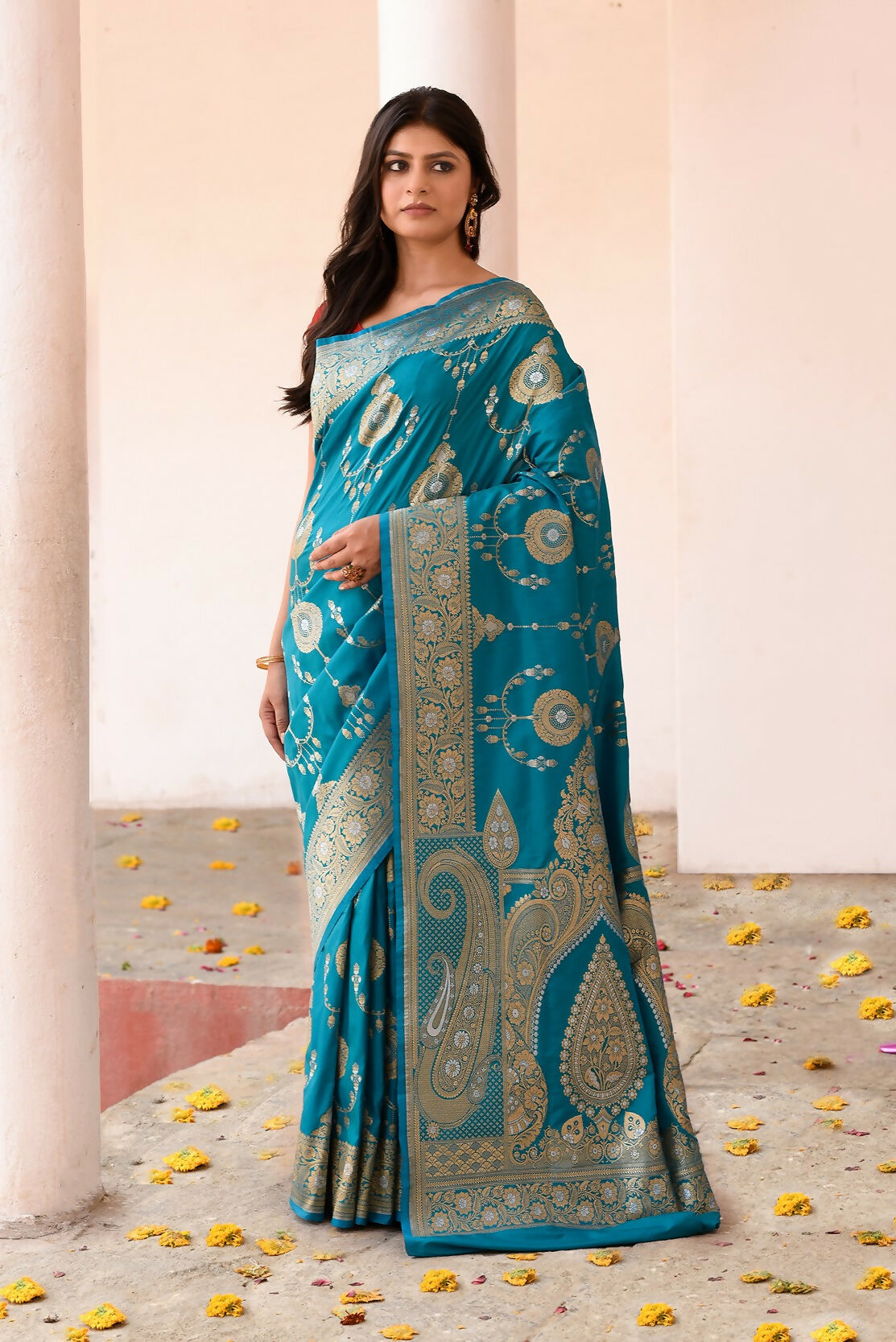 Joban Fashion Blue Banarasi Soft Pure Handloom Banarasi Silk Saree