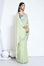 Green Crepe Silk Sequence Embroidered with Stone work Saree - Nimaya Benzy