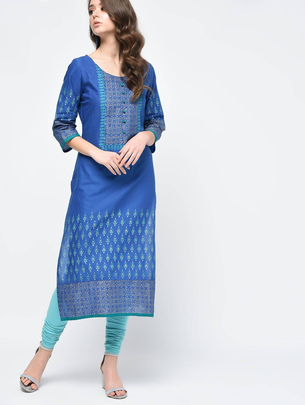Cheera Hand Block Print Royal Blue Color Straight Kurta - Distacart