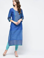 Cheera Hand Block Print Royal Blue Color Straight Kurta - Distacart