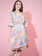 Myshka Women's Multi Abstract Printed Empire Dress - Distacart