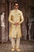 Raivat Ethnic Art Silk Digital Print Sherwani In Yellow Colour